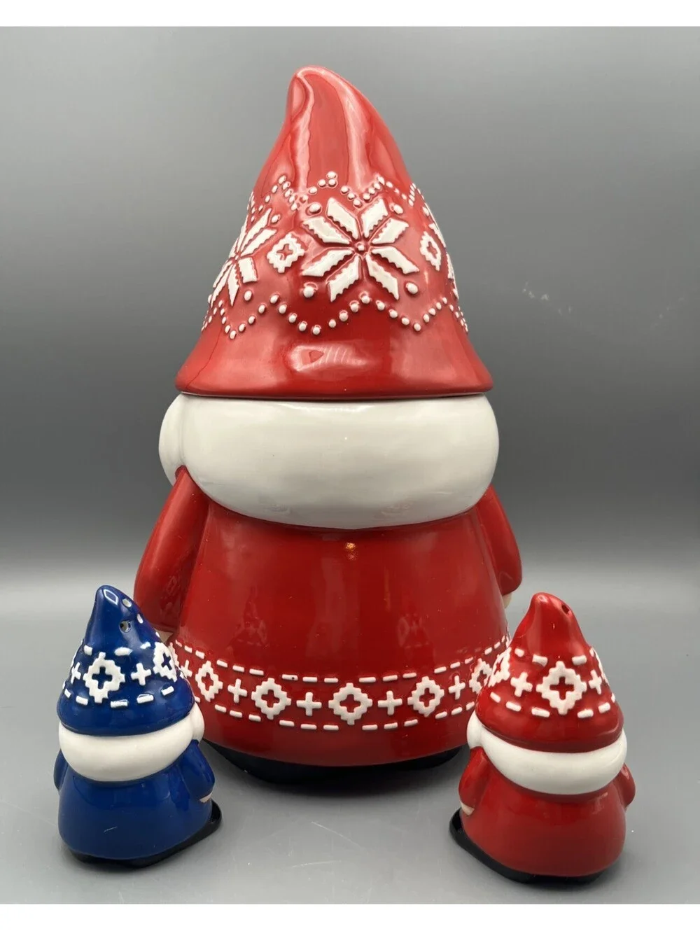 Gnome Cookie Jar Bico Santa Nordic Red w/ Salt Pepper Shakers Christmas Set